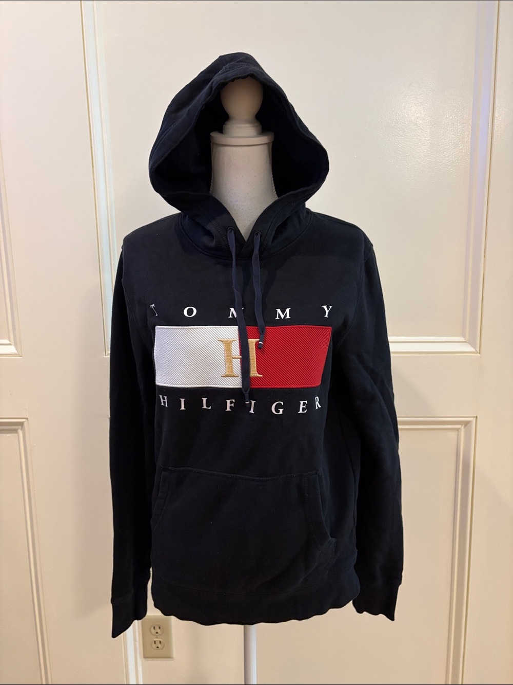 Tommy Hilfiger Black Hoodie with Red and White Logo